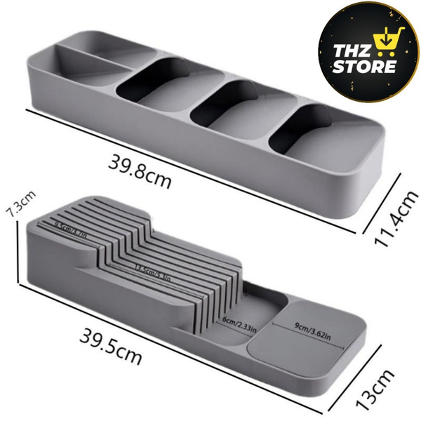 Kit Organizador de Gaveta Porta Talheres Porta Facas Cozinha Suporte Separador Colher Garfo Cepo