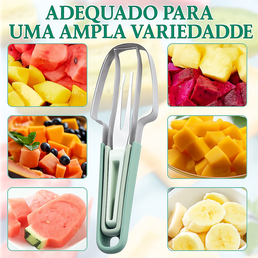Kit 3 em 1 para corte de melancia e melão em aço inox