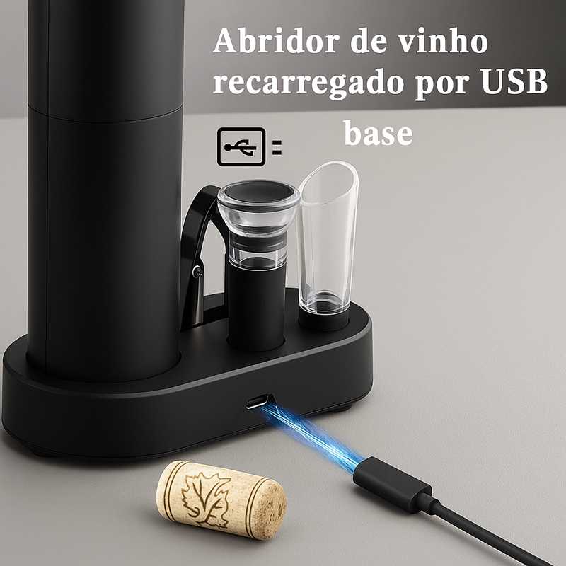 Abridor de Vinho Elétrico Recarregável USB + FRETE GRÁTIS