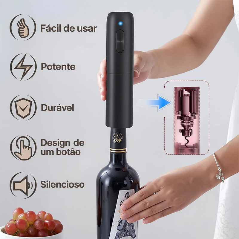 Abridor de Vinho Elétrico Recarregável USB + FRETE GRÁTIS