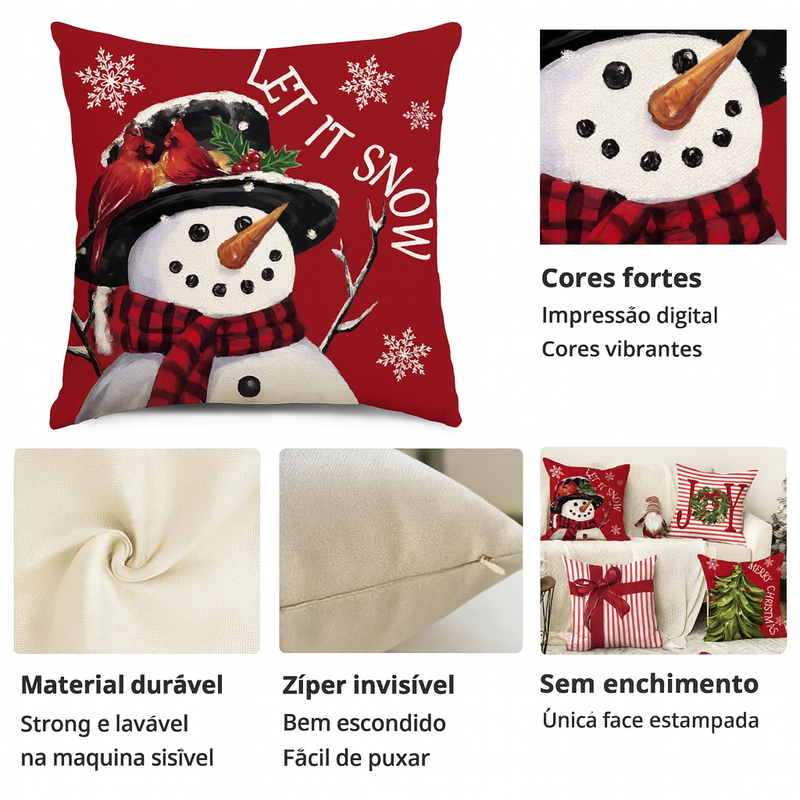 Kit 4 Capas de Almofada Natalinas 45x45cm
