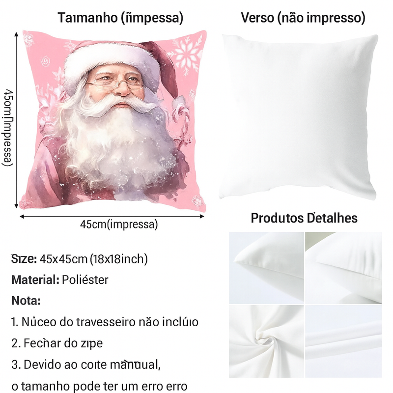 Fronhas Natalinas Decorativas Papai Noel e Cervo