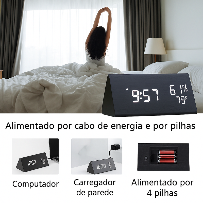 Relógio Despertador Digital LED de Mesa –hora , data, temperatura.