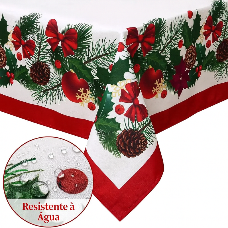 Toalha de Mesa Natalina Impermeável Retangular