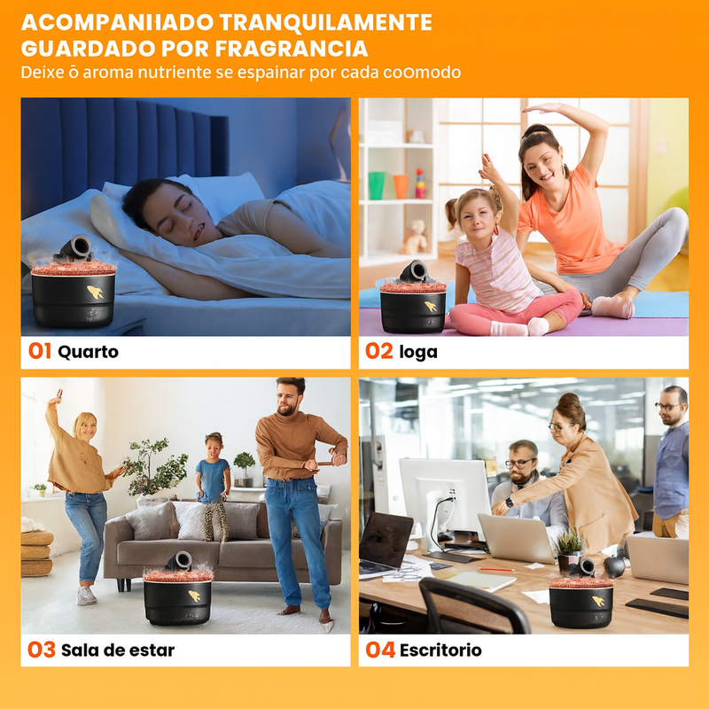 Difusor Canhão 3 em 1 — Névoa, Aroma e Luz para o Seu Relaxamento Perfeito