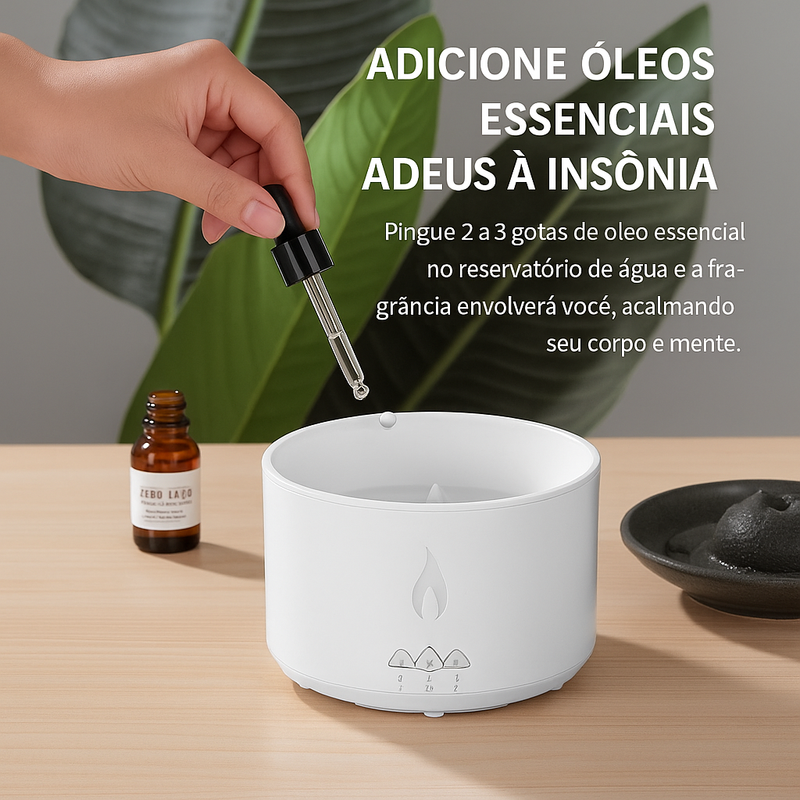 Umidificador Vulcão 360ml – Chama Realista e Aromaterapia