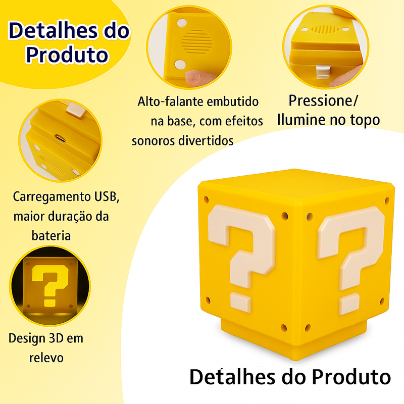 Luminária LED Bloco Mario com Som e USB