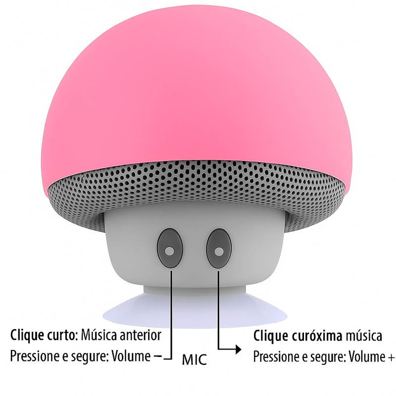 Mini Caixa de Som Bluetooth Cogumelo  portátil suporte ventosa