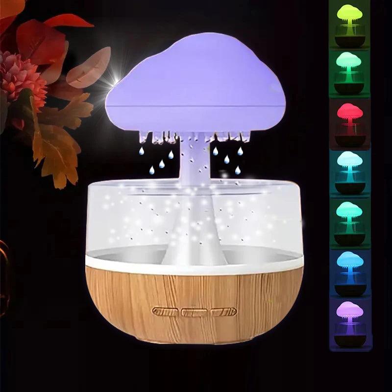 Rain cloud humidifier rain colorful mushroom cloud raindrop atmosphere lamp night light essential oil small aromatherapy machine - Tododia Lar
