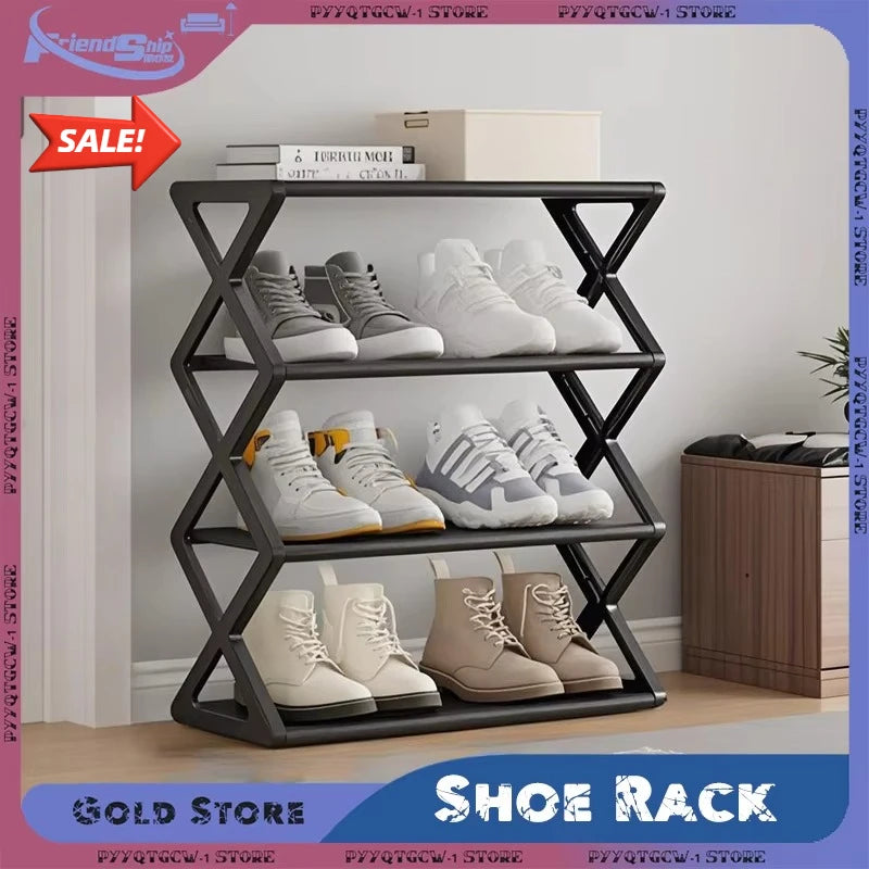 4-Layer Simple Shoe Rack Trapezoidal Shoes Organizer Space Saving Living Room Multifunctional Assembly Shoe Rack Home Supplies