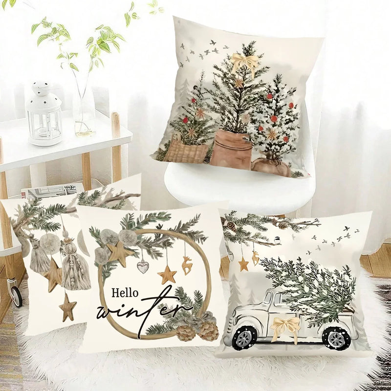 Kit 4 Capas de Almofada Rústicas Natalinas – Frete Grátis