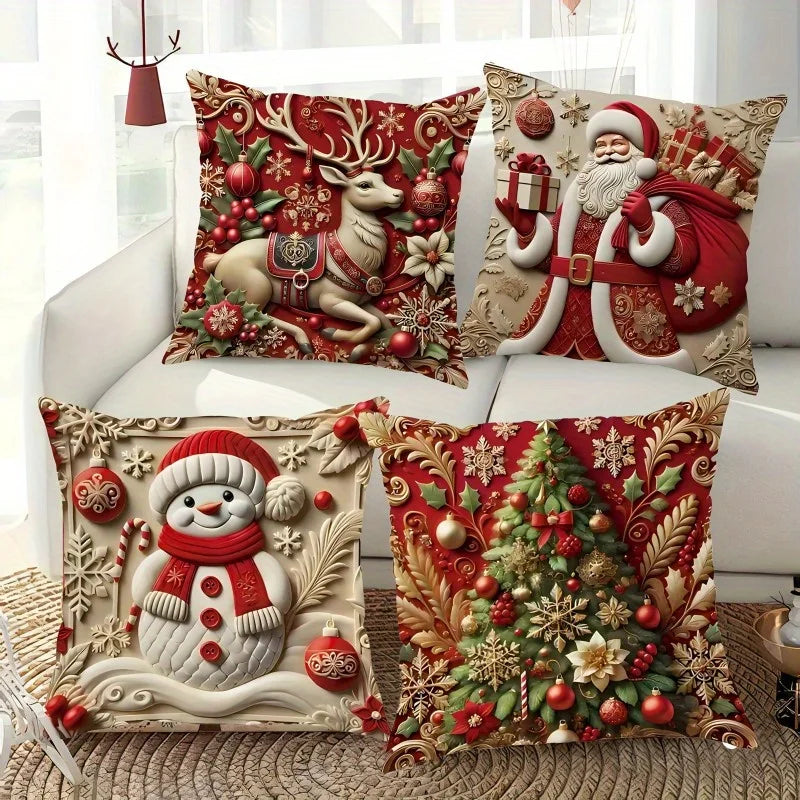 1pc, Christmas Old Man Elk Pillowcase, Christmas Party Decoration, Home Decoration, Bedding Decoration