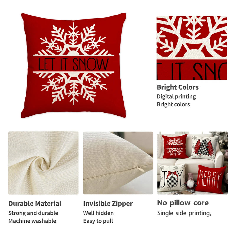 Capa de almofada de Natal Vermelhas – Kit 4 Capas Decorativas