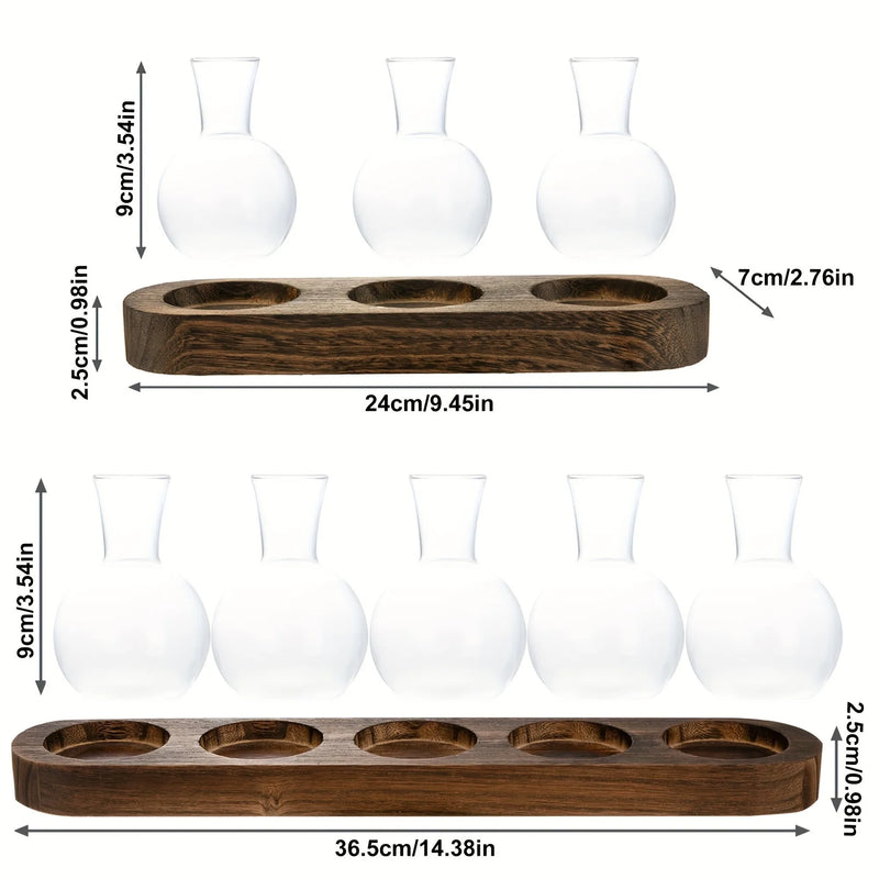 Vaso de Vidro com Base de Madeira para Plantas