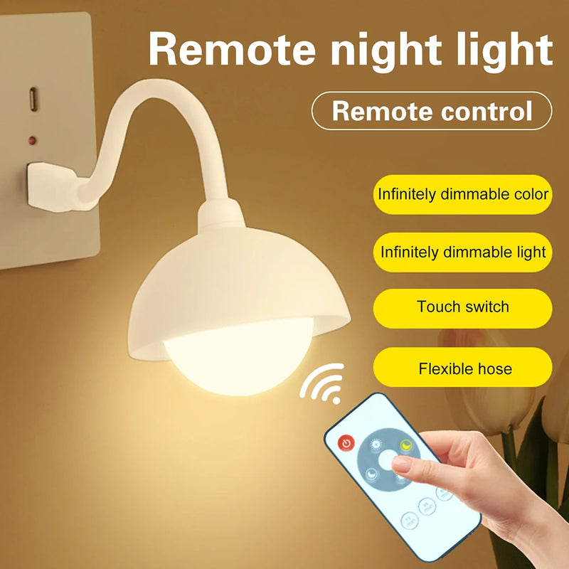 DC 5V USB Plug and Play Smart Night Light Remote Control Touch Switch LED Bedside Lamp