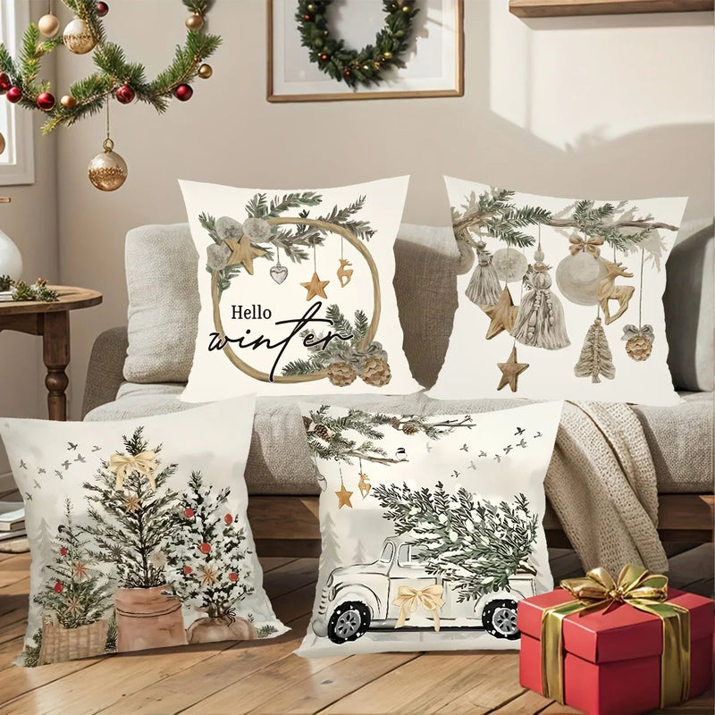 Kit 4 Capas de Almofada Rústicas Natalinas – Frete Grátis