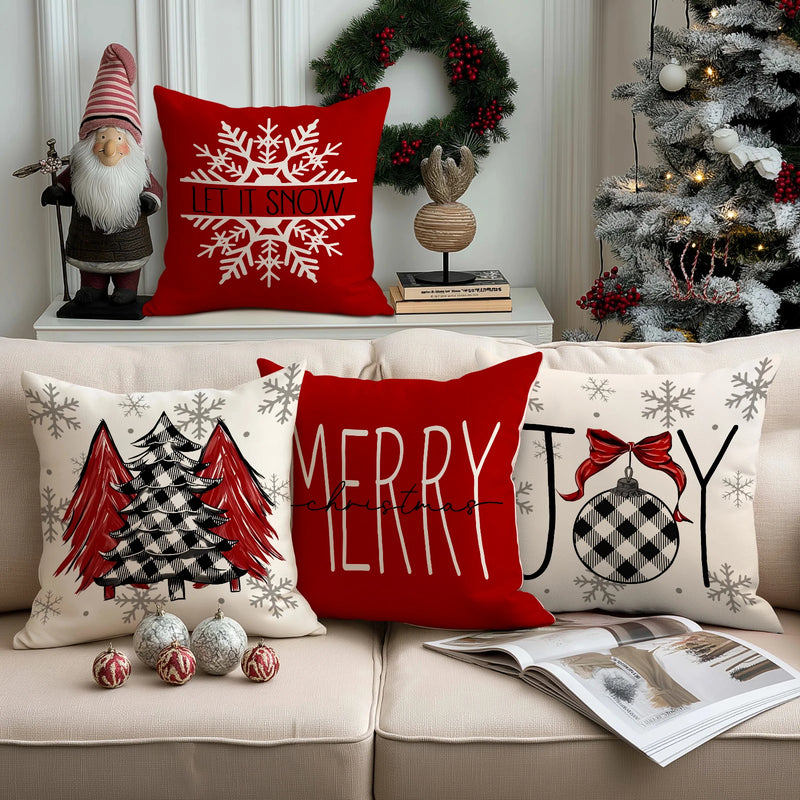 Capa de almofada de Natal Vermelhas – Kit 4 Capas Decorativas
