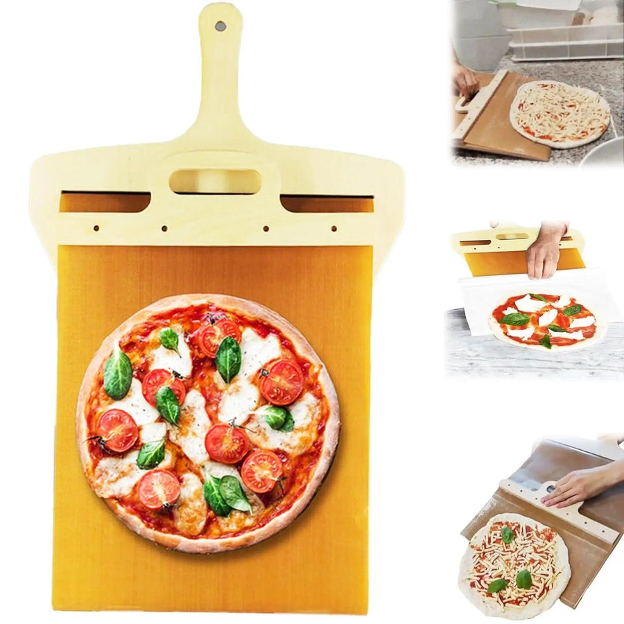 Pá de Pizza Deslizante Dobrável com Cabo de Madeira + Frete Grátis - Tododia Lar