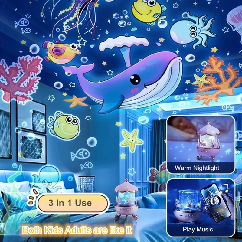 Luz Noturna Estelar Kawaii | Projetor Infantil com Unicórnios e Música Relaxante