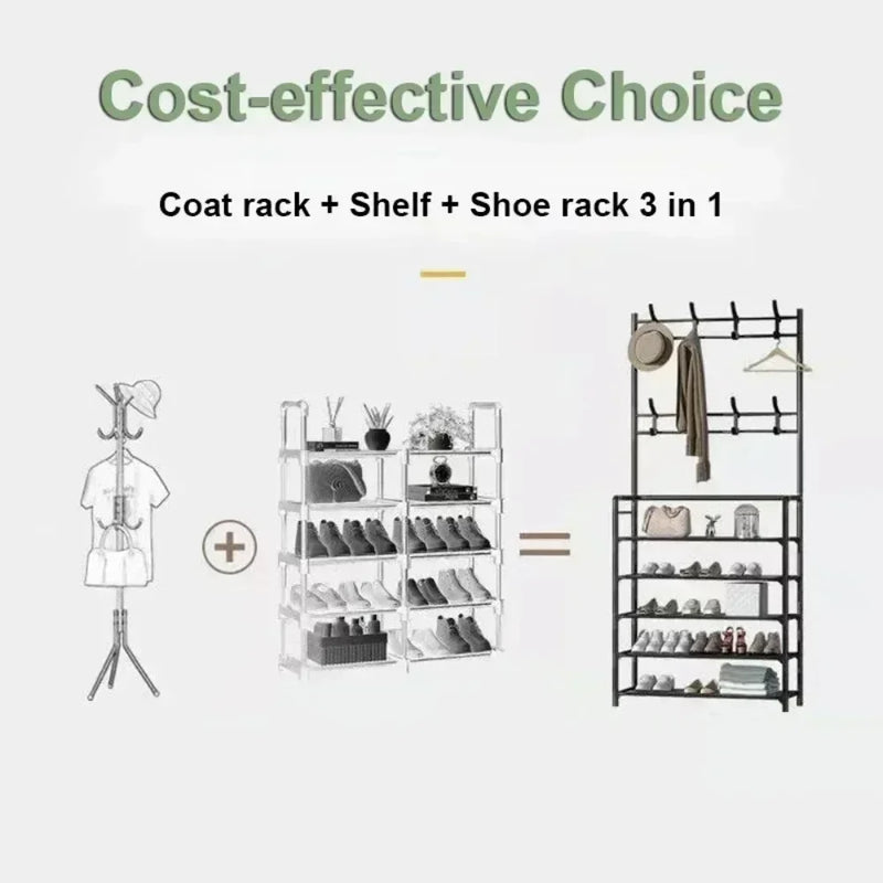 Shoe and Hat Rack 5 Layer sHousehold Multifunctional Shoes Racks Floor Standing Dormitory Floor Standing Sneaker Coat Cabinet