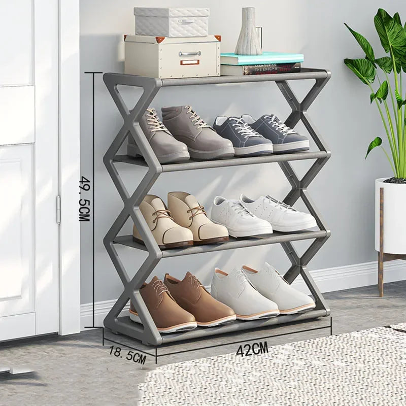 4-Layer Simple Shoe Rack Trapezoidal Shoes Organizer Space Saving Living Room Multifunctional Assembly Shoe Rack Home Supplies