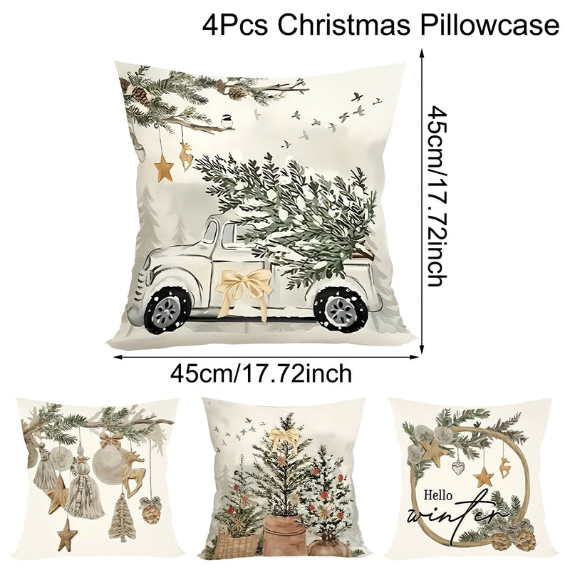 Kit 4 Capas de Almofada Rústicas Natalinas – Frete Grátis