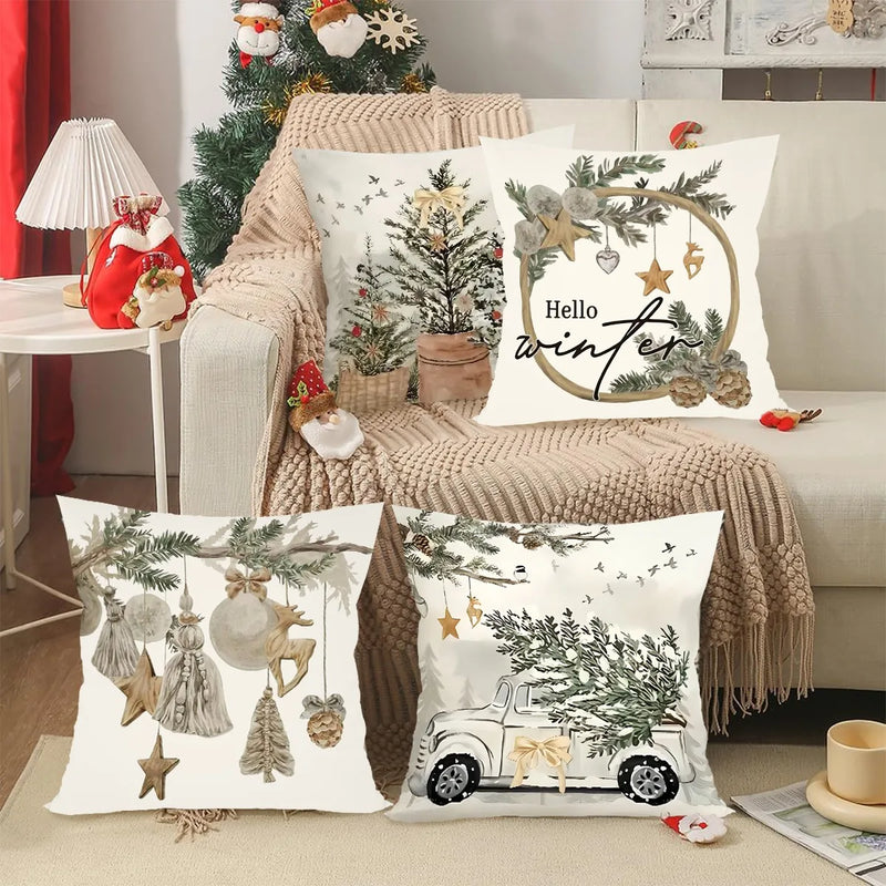 Kit 4 Capas de Almofada Rústicas Natalinas – Frete Grátis