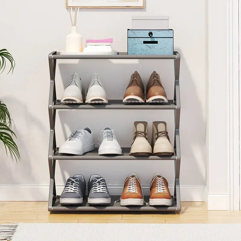 4-Layer Simple Shoe Rack Trapezoidal Shoes Organizer Space Saving Living Room Multifunctional Assembly Shoe Rack Home Supplies