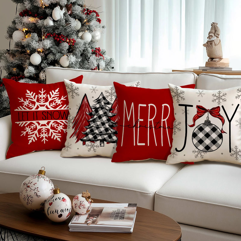 Capa de almofada de Natal Vermelhas – Kit 4 Capas Decorativas