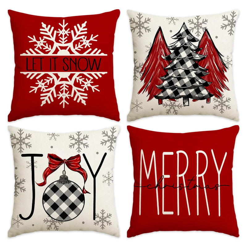 Capa de almofada de Natal Vermelhas – Kit 4 Capas Decorativas