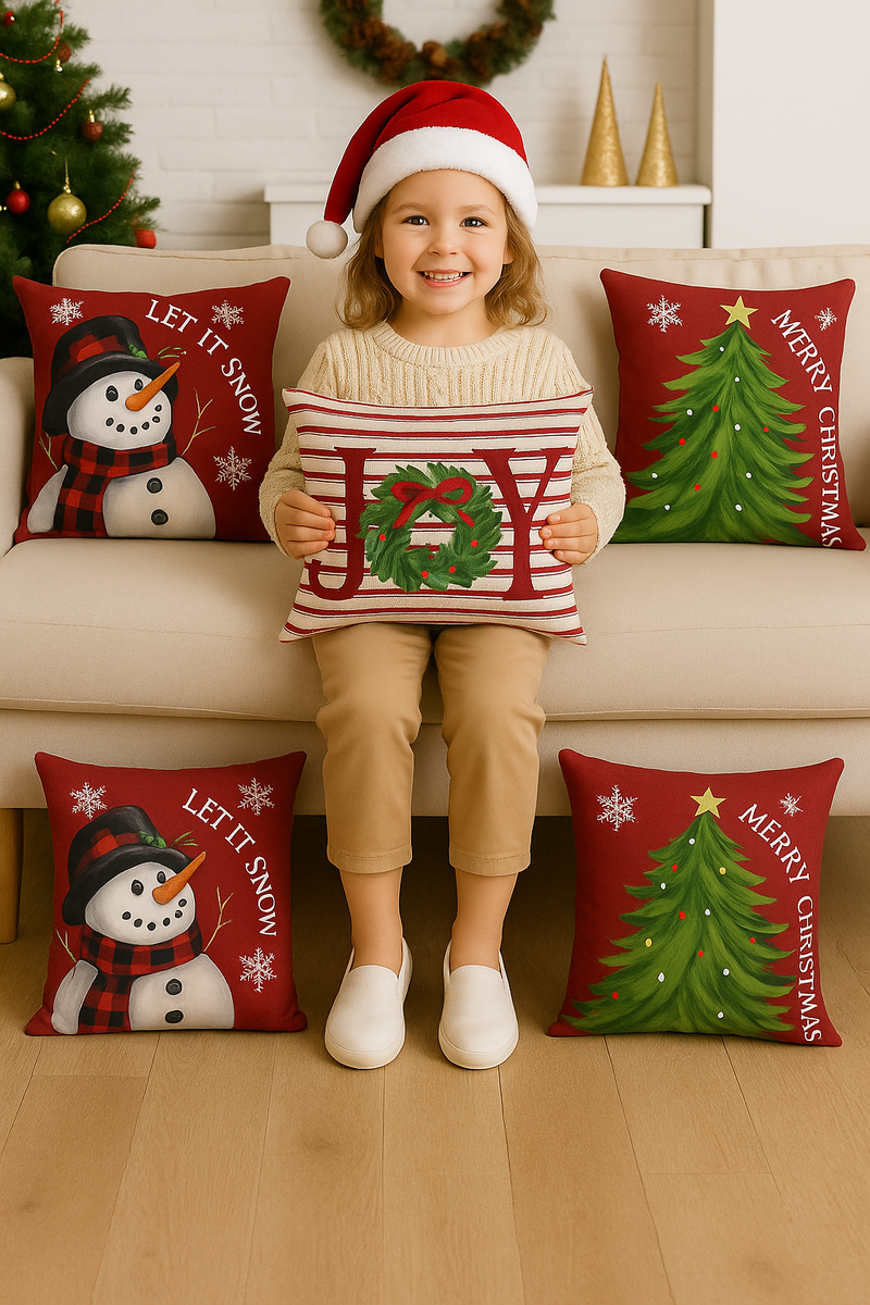 Kit 4 Capas de Almofada Natalinas 45x45cm