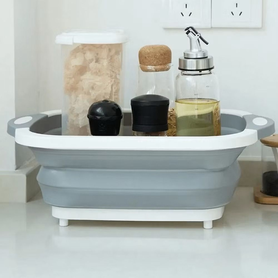 Escorredor E Tabua Cesta De Alimentos Dobrável Retrátil Silicone 3 Em 1 Multifuncional Cozinha