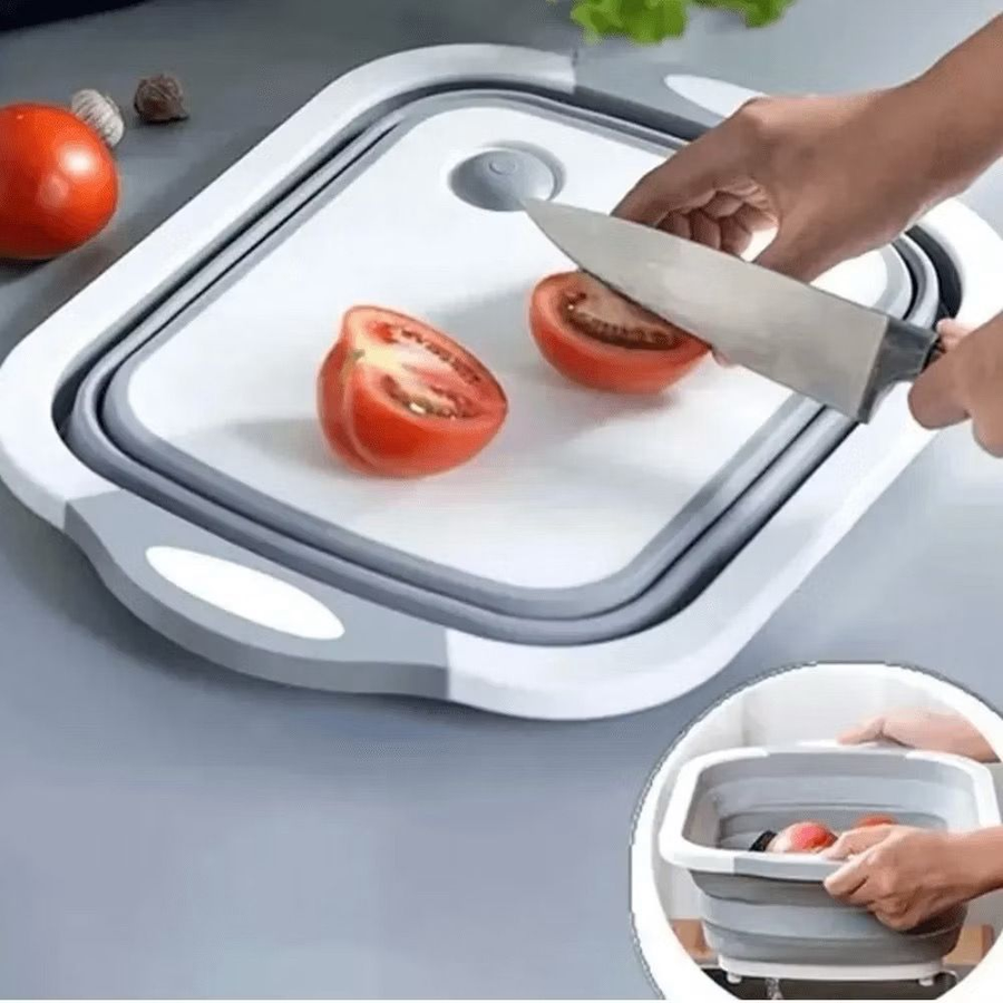 Escorredor E Tabua Cesta De Alimentos Dobrável Retrátil Silicone 3 Em 1 Multifuncional Cozinha