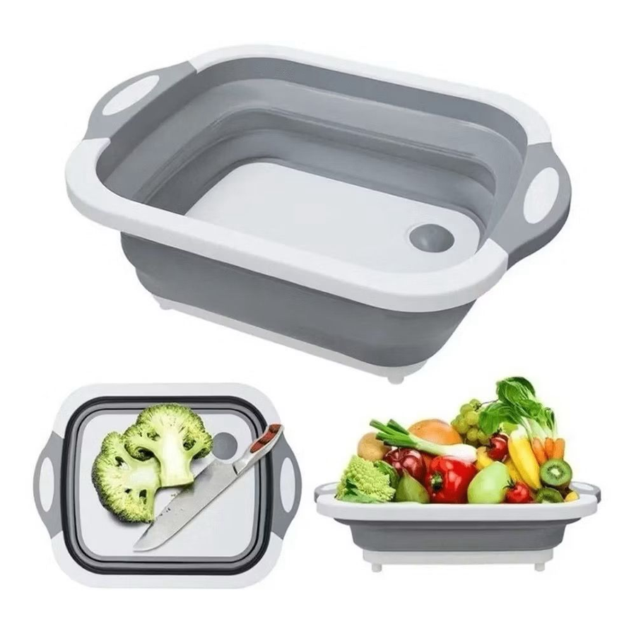 Escorredor E Tabua Cesta De Alimentos Dobrável Retrátil Silicone 3 Em 1 Multifuncional Cozinha