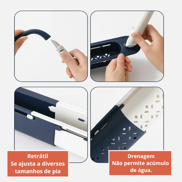 Organizador de Pia Retrátil Porta Esponja com Suporte para Pano Cozinha Organizada