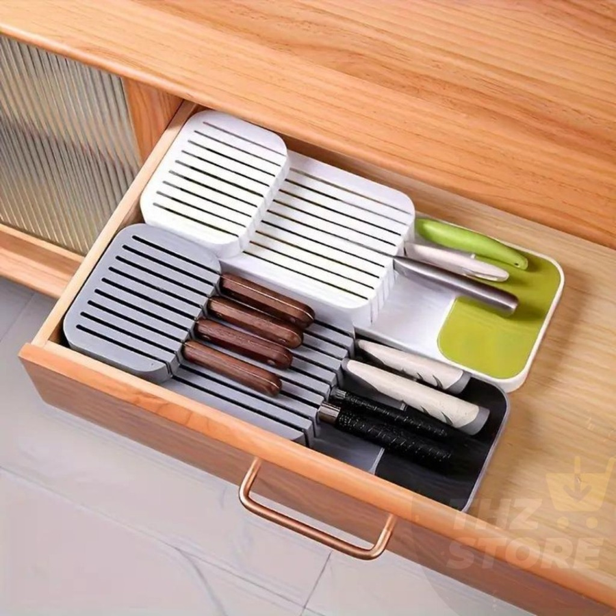 Kit Organizador de Gaveta Porta Talheres Porta Facas Cozinha Suporte Separador Colher Garfo Cepo